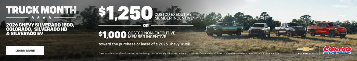 Chevy Silverado 1500, Colorado, Silverado HD y Silverado EV 2026. 1250 $ MIEMBRO EJECUTIVO DE COSTCO INC.